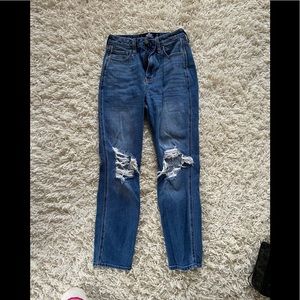 Hollister blue jeans with knee rips -size 25 waist and 27 length